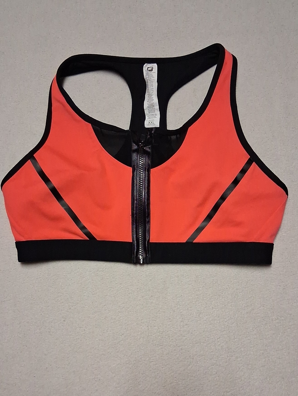 Fabletics Pink And Black Front-Zip Racerback Sports Bra